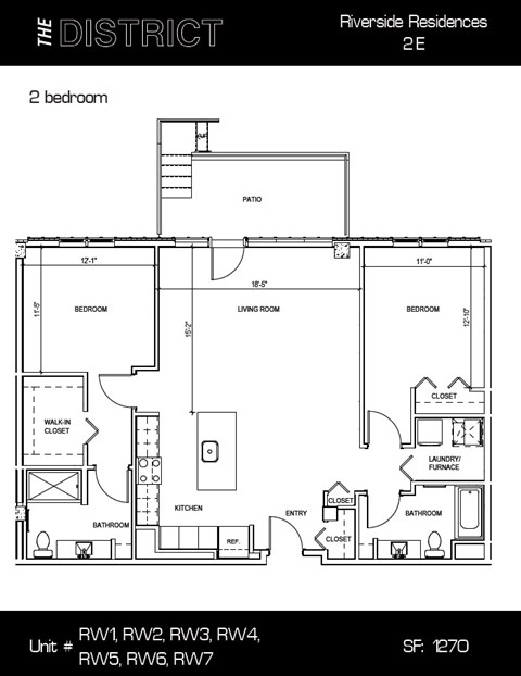 Floor plan for 2 beds, 2 baths, 1270 sqft